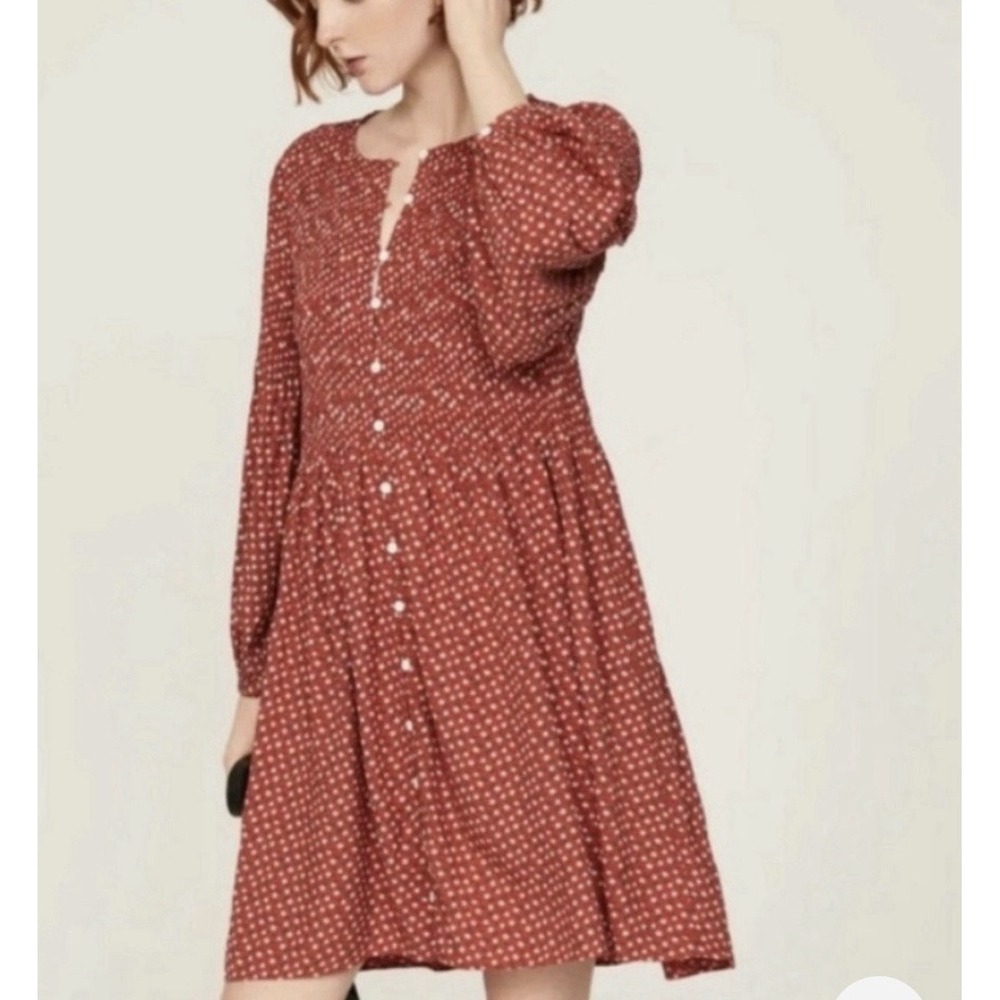 Madewell Challis Dainty Smocked Ditsy Button-Front Mini Peasant Dress